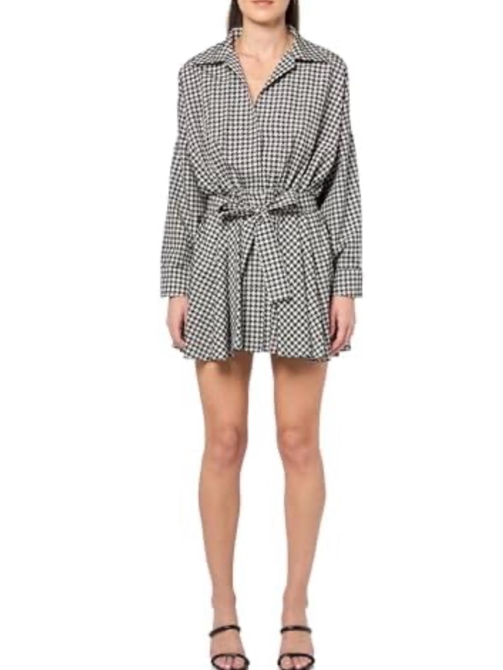 Norma Kamali Super Oversized BF NK Shirt Flared Mini Dress Houndstooth L/40 NWT